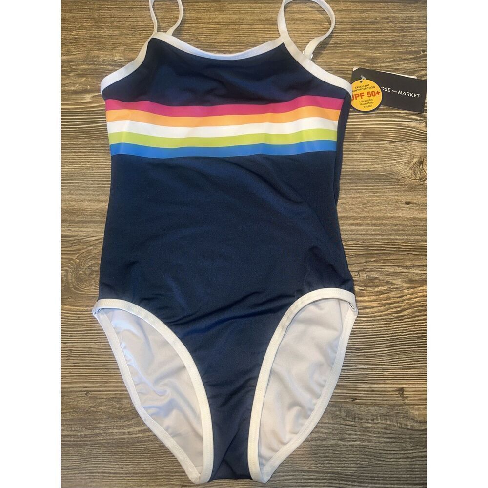 Melrose And Market Rainbow Stripe One-Piece Swimsuit. Girls Size 10. NWT. L